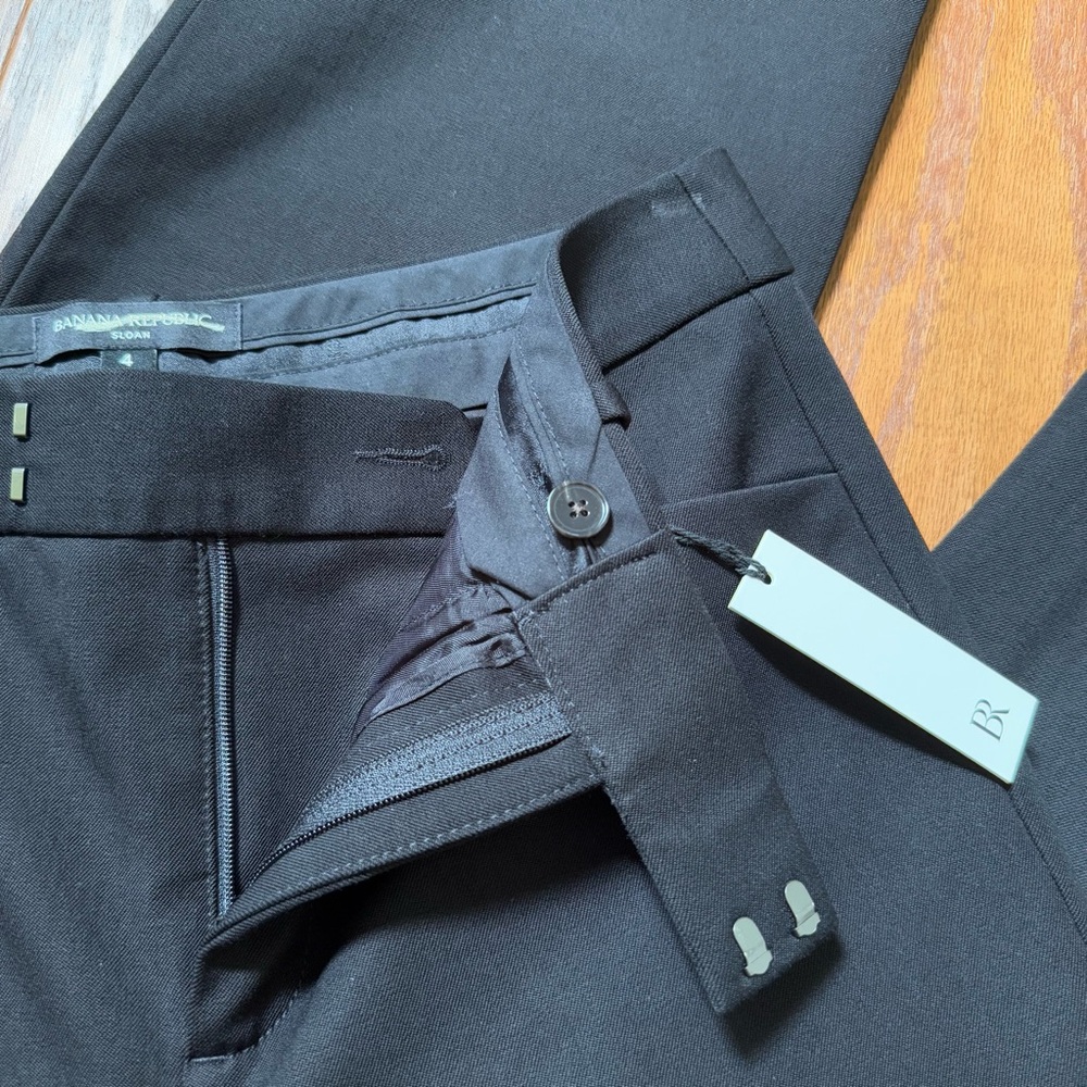 NWT Banana Republic Sloan Black Straight Fit Pants, size 4 Petite - Picture 12 of 13